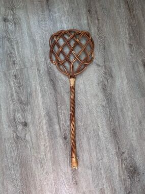 Handwoven Rattan/ Wicker Cane Rug Beater- Decorative Wall Hanging